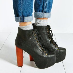 Jeffrey Campbell Lita Black Leather Platform Ankle Boots Size 38